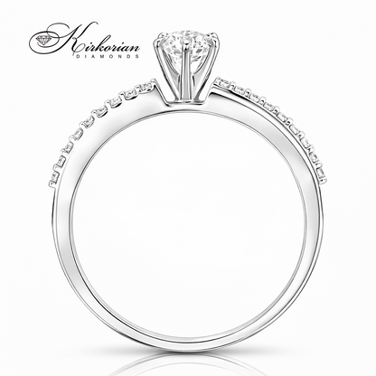 Годежен пръстен с диаманти 0.355ct от бяло злато 14К RN182B – страничен профил на солитер с шест зъба и диаманти по халката