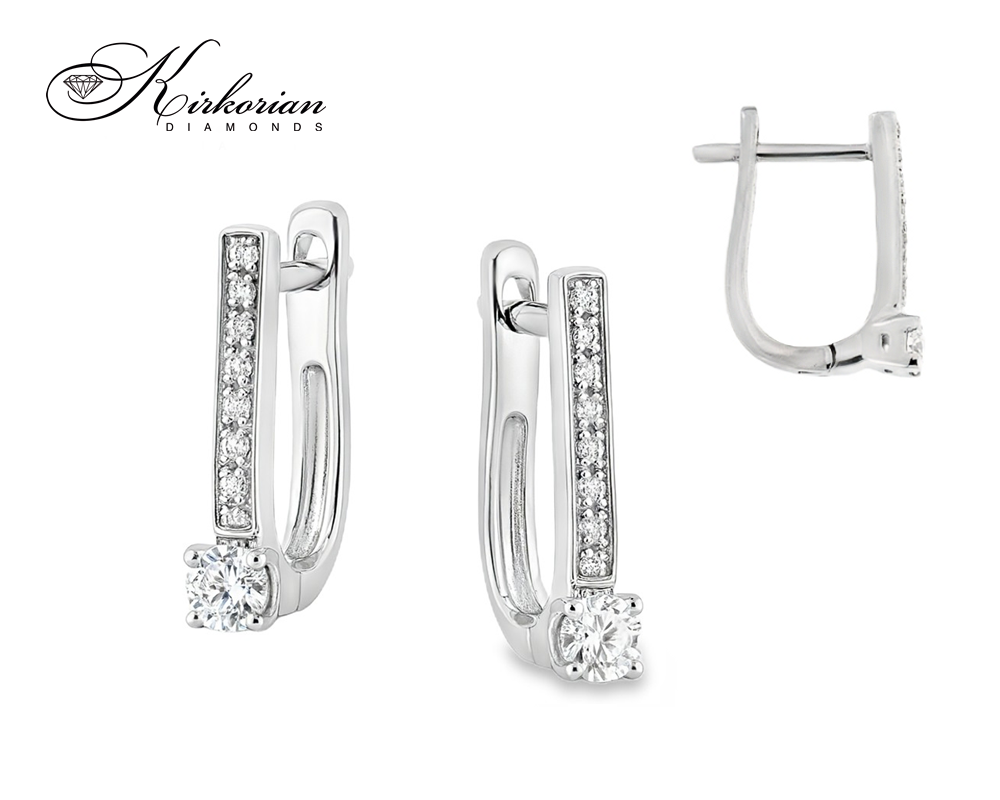 Обеци Бяло Злато 14к с Диаманти 0.24 Карата Английско Закопчаване - Код: RN192 | Kirkorian Diamonds