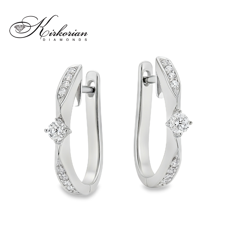 Обеци Бяло Злато 14к с Диаманти 0.29 Карата Английско Закопчаване - Код: RN193 | Kirkorian Diamonds