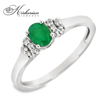 Годежен пръстен от бяло злато 18К със смарагд 0.34 ct и диаманти 0.04 ct – код RN1