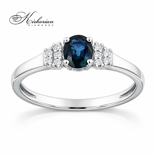 Годежен пръстен от бяло злато 14К със сапфир 0.47 ct и диаманти 0.04 ct KD сертификат – Елегантен модел код RN2B