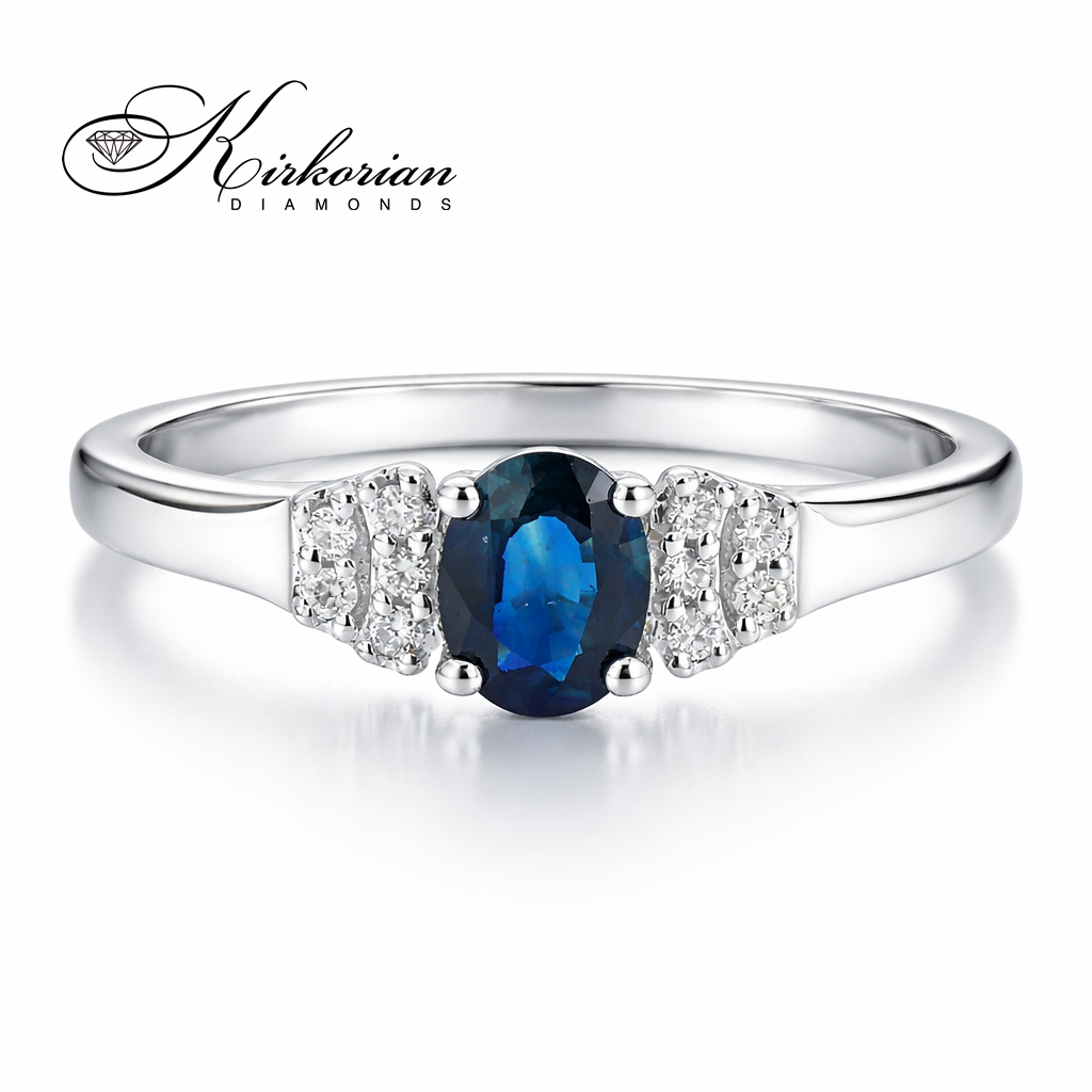 Годежен пръстен от бяло злато 14К със сапфир 0.47 ct и диаманти 0.04 ct KD сертификат – Елегантен модел код RN2B