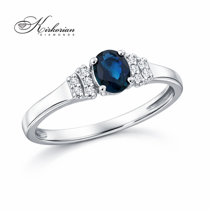 Годежен пръстен от бяло злато 14К със сапфир 0.47 ct и диаманти 0.04 ct KD сертификат – Елегантен модел код RN2B