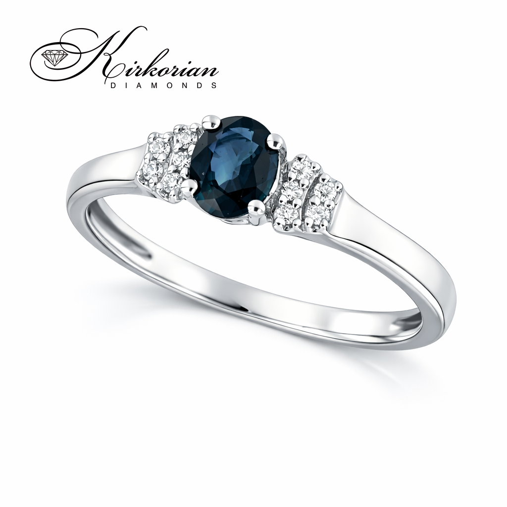 Годежен пръстен от бяло злато 14К със сапфир 0.47 ct и диаманти 0.04 ct KD сертификат – Елегантен модел код RN2B