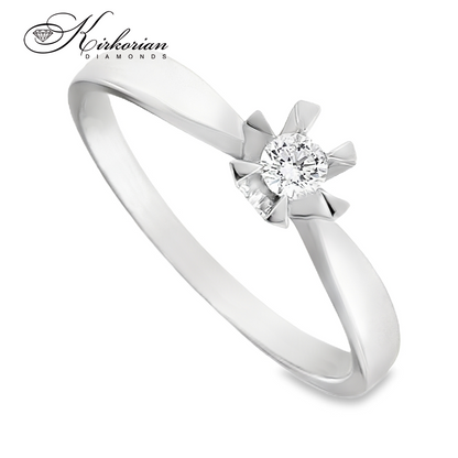 Годежен пръстен от бяло злато 14К с диамант 0.11 ct – класически модел RN200