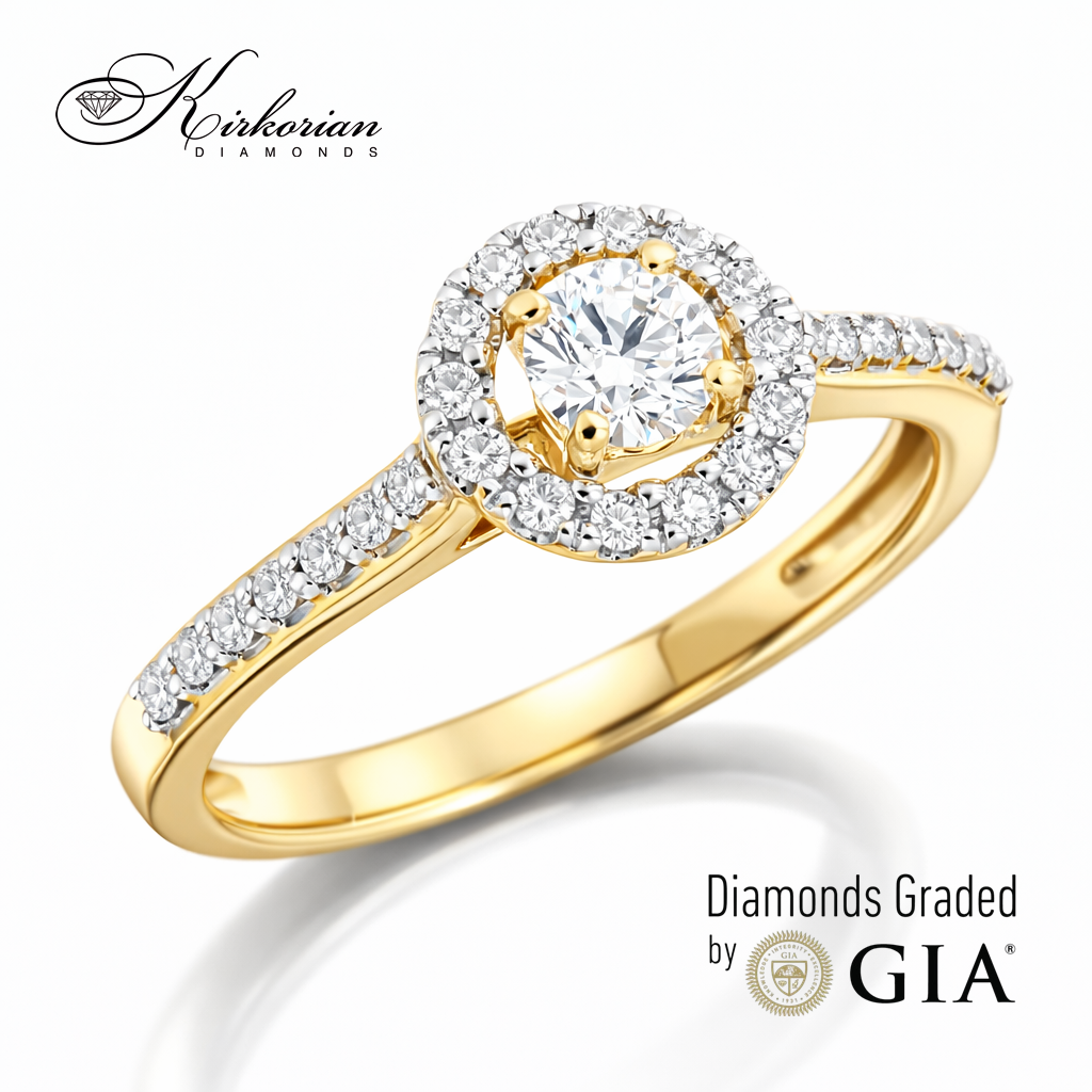 Годежен пръстен от жълто злато 18k с диаманти 0.46ct GIA сертификат RN214A