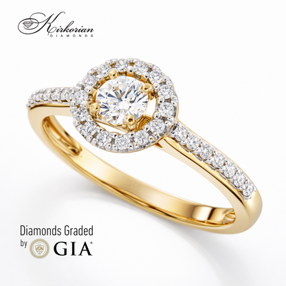 Годежен пръстен от жълто злато 18k с диаманти 0.46ct GIA сертификат RN214A