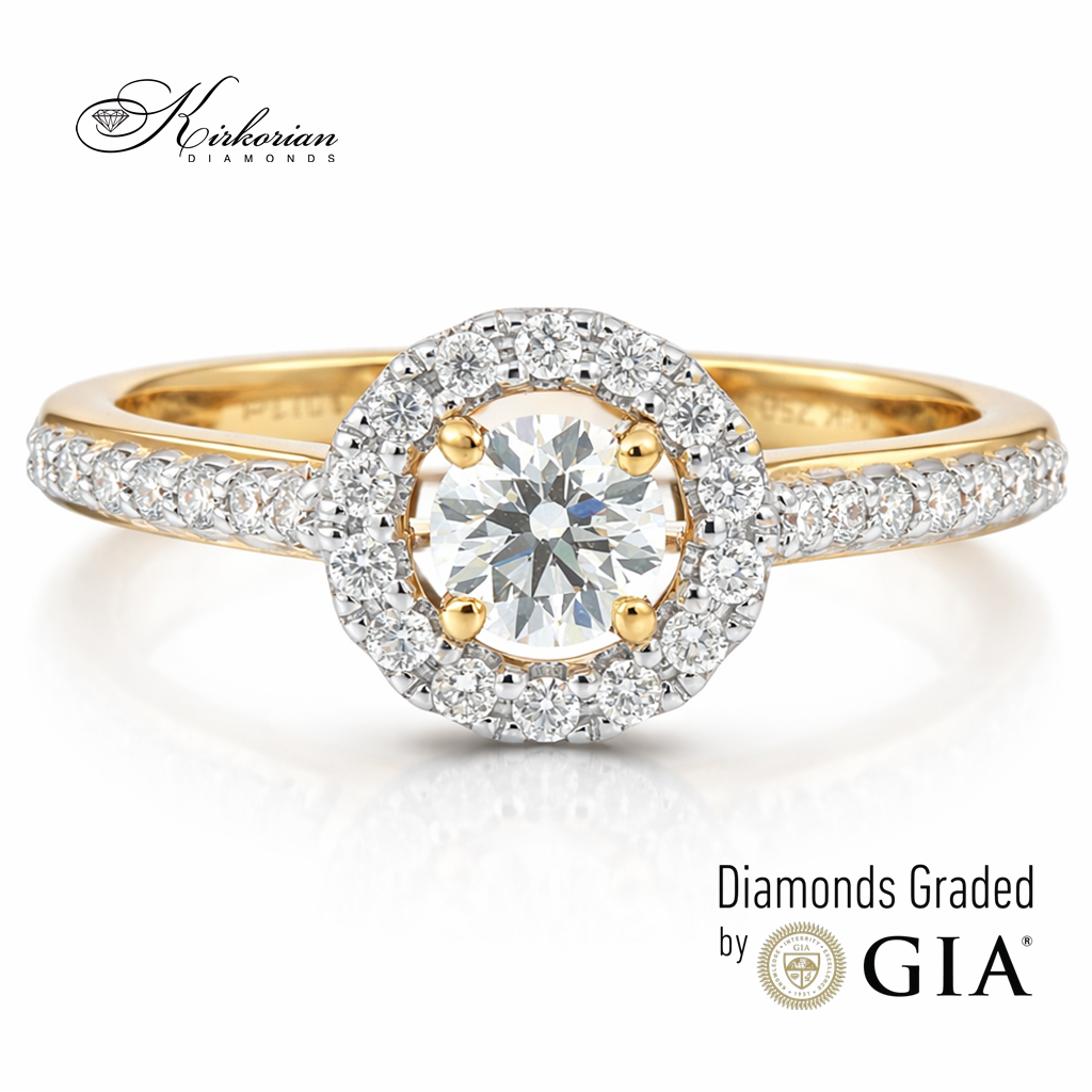 Годежен пръстен от жълто злато 18k с диаманти 0.46ct GIA сертификат RN214A