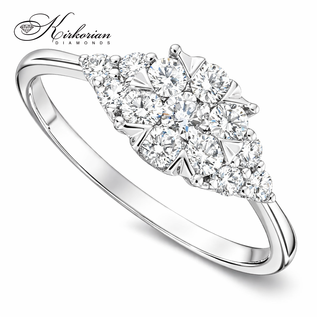 луксозен годежен пръстен с диаманти 0.51 ct бяло злато 18К модел RN224 детайл на диамантена композиция