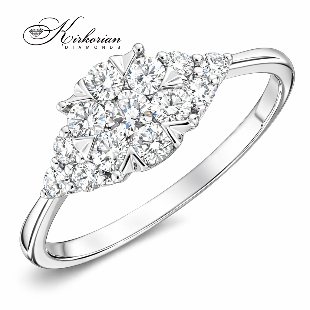 годежен пръстен с диаманти 0.51 ct от бяло злато 18К модел RN224 елегантен клъстер дизайн