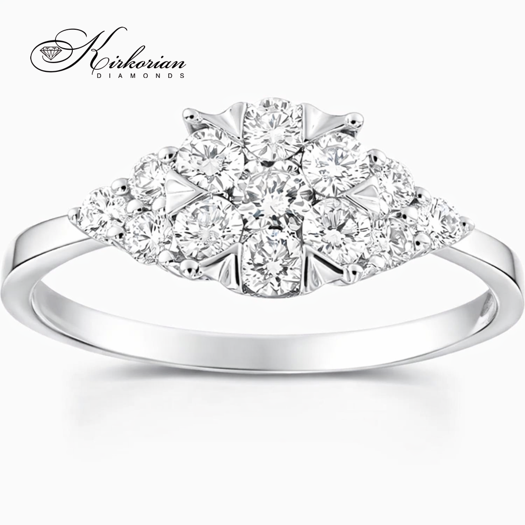годежен пръстен клъстер с диаманти 0.51 ct бяло злато 18К модел RN224 фронтален изглед