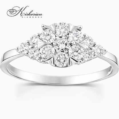 годежен пръстен клъстер с диаманти 0.51 ct бяло злато 18К модел RN224 фронтален изглед