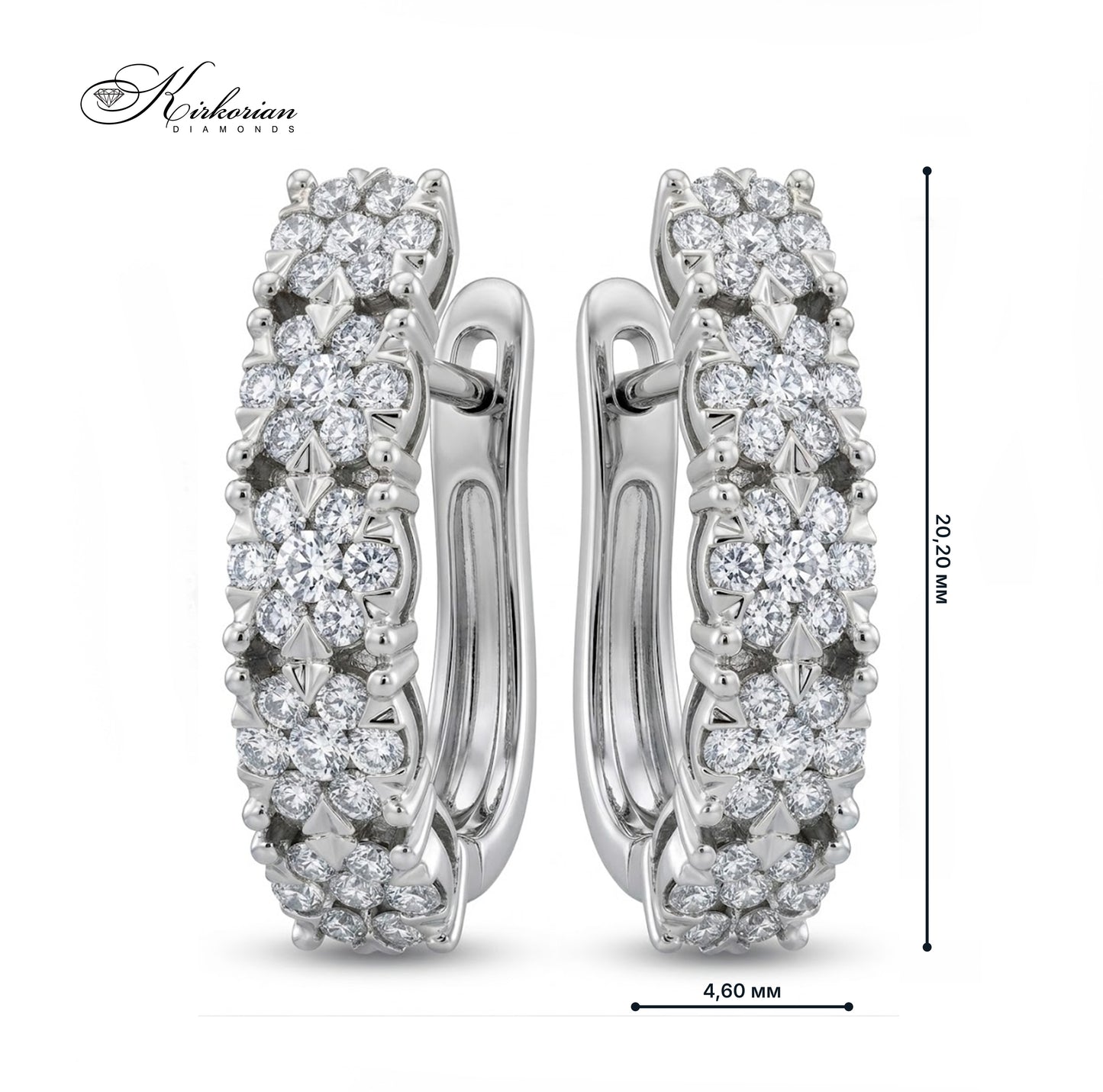 Обеци от бяло злато 18К с диаманти 0.88 ct модел RN238 Kirkorian Diamonds – размер 20.20 мм височина и 4.60 мм ширина