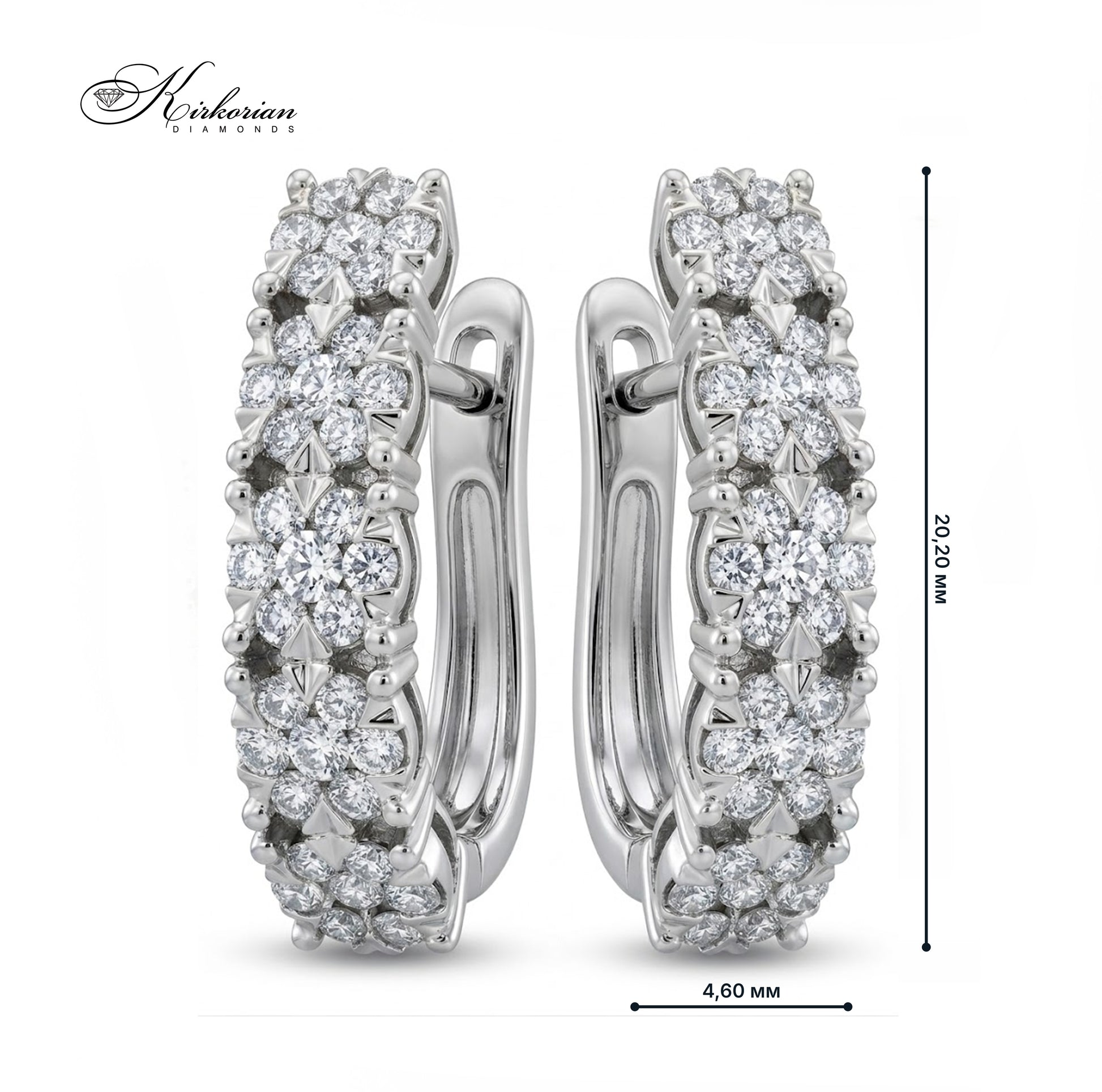 Обеци от бяло злато 18К с диаманти 0.88 ct модел RN238 Kirkorian Diamonds – размер 20.20 мм височина и 4.60 мм ширина