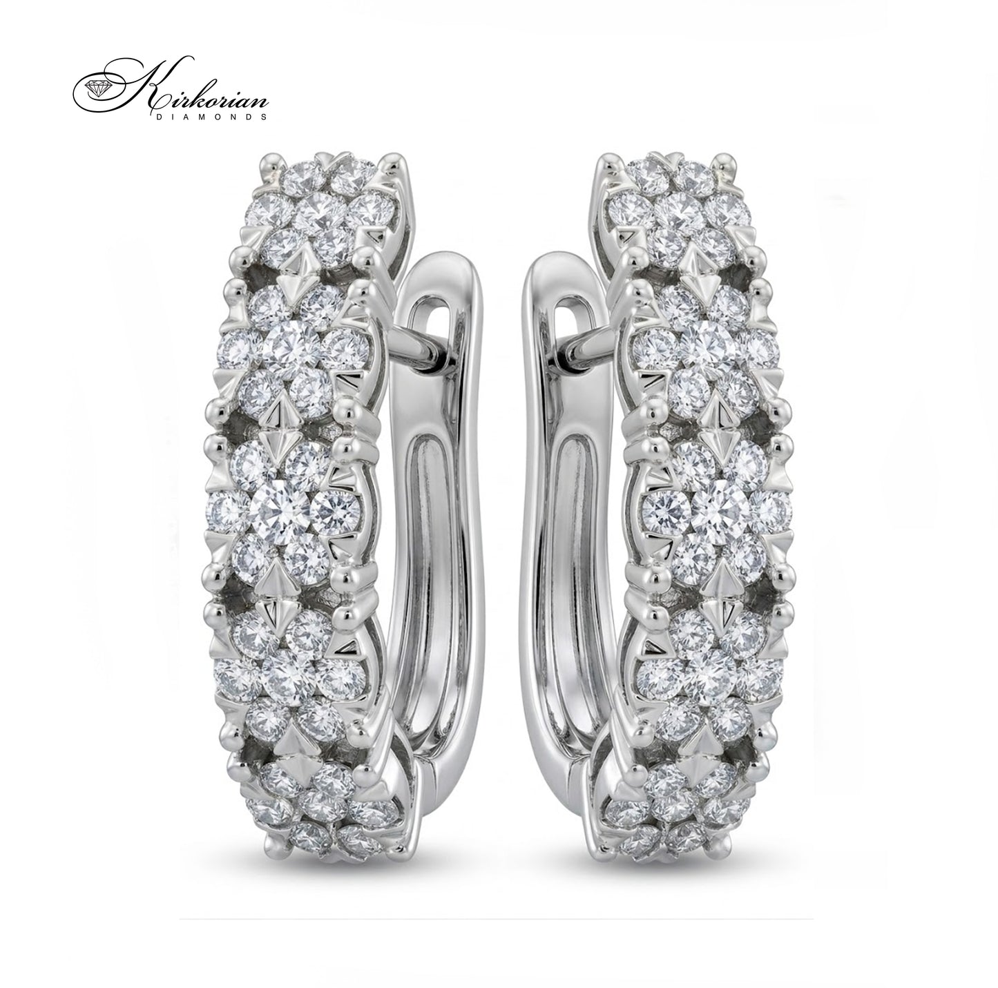 Обеци от бяло злато 18К с диаманти 0.88 ct модел RN238 Kirkorian Diamonds – луксозни дамски обеци с английско закопчаване и брилянтни диаманти