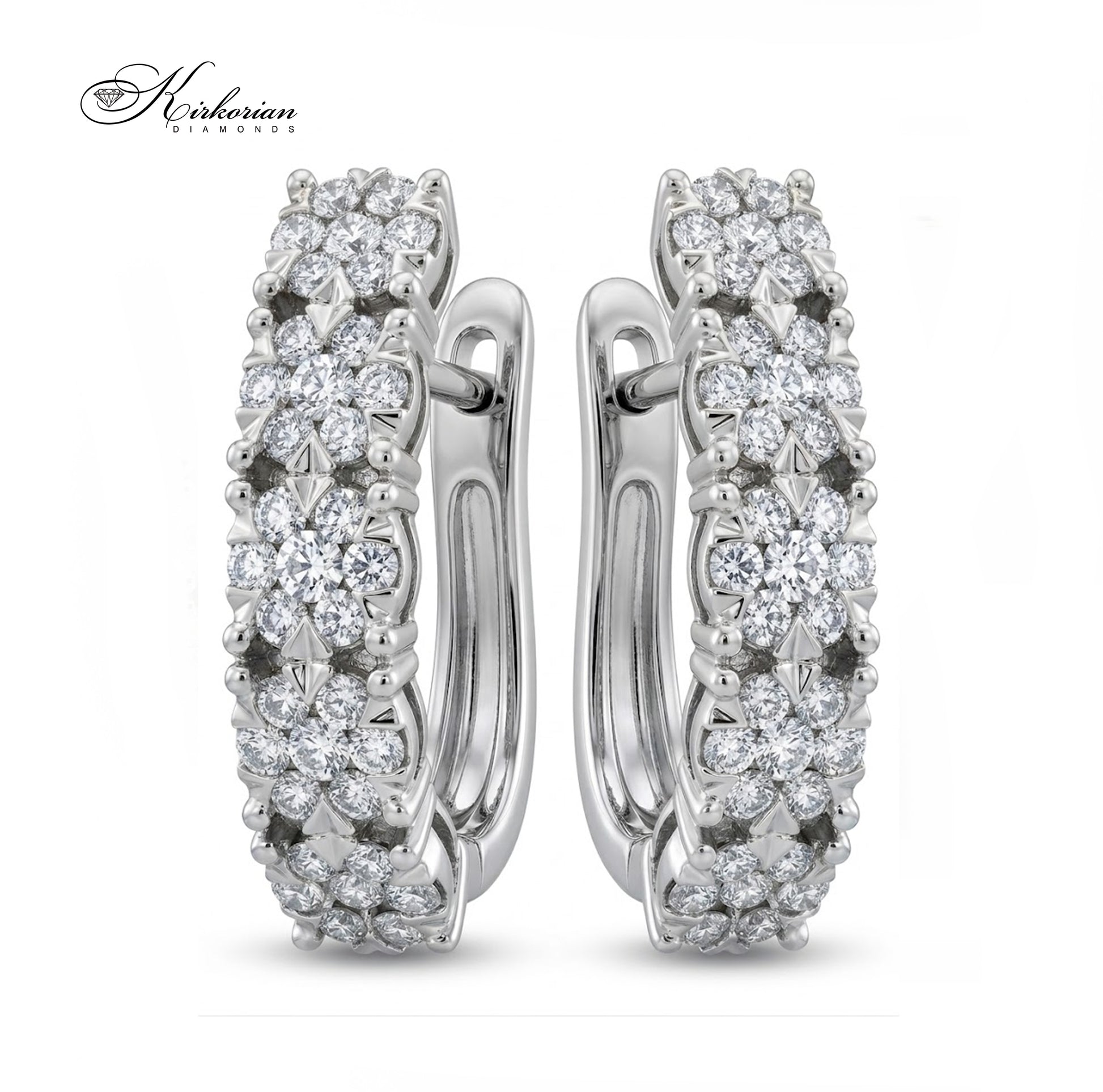 Обеци от бяло злато 18К с диаманти 0.88 ct модел RN238 Kirkorian Diamonds – луксозни дамски обеци с английско закопчаване и брилянтни диаманти