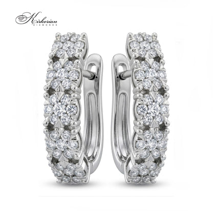 Обеци от бяло злато 18К с диаманти 0.88 ct модел RN238 Kirkorian Diamonds – луксозни дамски обеци с английско закопчаване и брилянтни диаманти