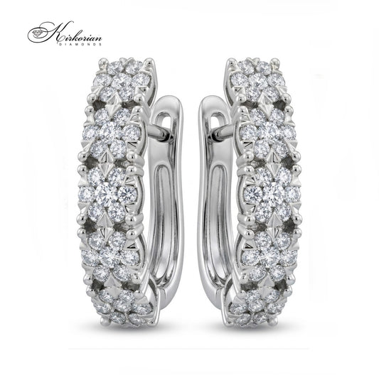 Обеци от бяло злато 18К с диаманти 0.88 ct модел RN238 Kirkorian Diamonds – луксозни дамски обеци с английско закопчаване и брилянтни диаманти