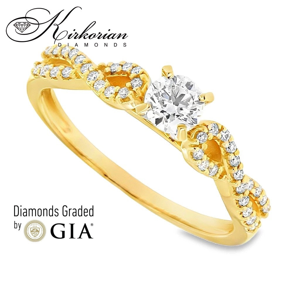 Годежен пръстен от жълто злато 18k с диаманти 0.41ct GIA E/VS2 RN29A
