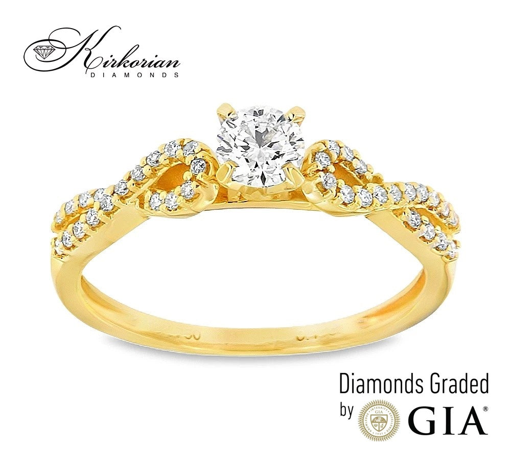 Годежен пръстен от жълто злато 18k с диаманти 0.41ct GIA E/VS2 RN29A
