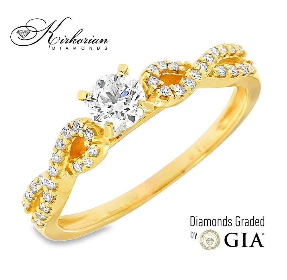 Годежен пръстен от жълто злато 18k с диаманти 0.41ct GIA E/VS2 RN29A