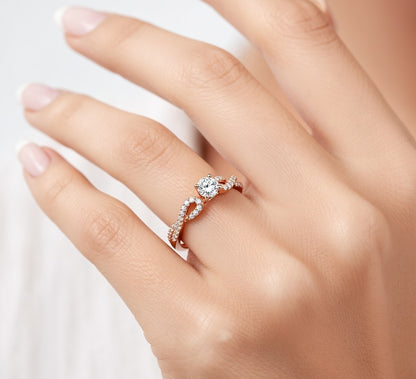 Годежен пръстен от розово злато 14k с диаманти 0.43ct GIA D/VS1 RN29C