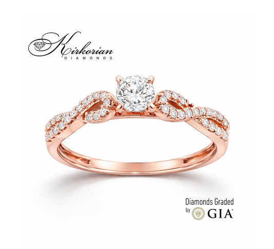 Годежен пръстен от розово злато 14k с диаманти 0.43ct GIA D/VS1 RN29C