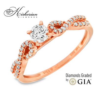 Годежен пръстен от розово злато 14k с диаманти 0.43ct GIA D/VS1 RN29C