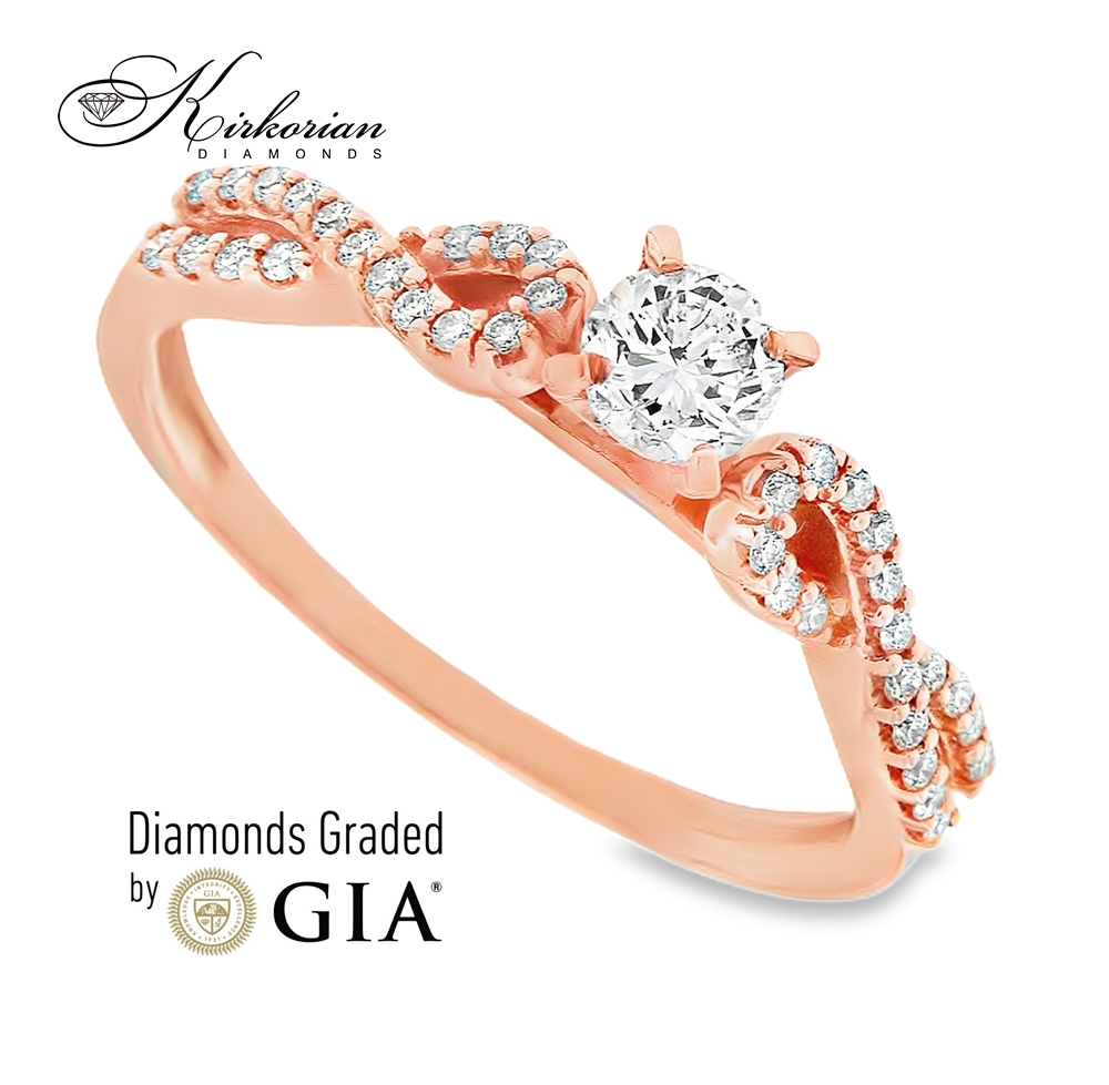 Годежен пръстен от розово злато 14k с диаманти 0.43ct GIA D/VS1 RN29C