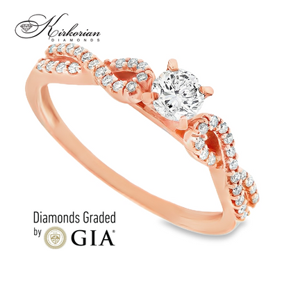 Годежен пръстен от розово злато 14k с диаманти 0.43ct GIA D/VS1 RN29C