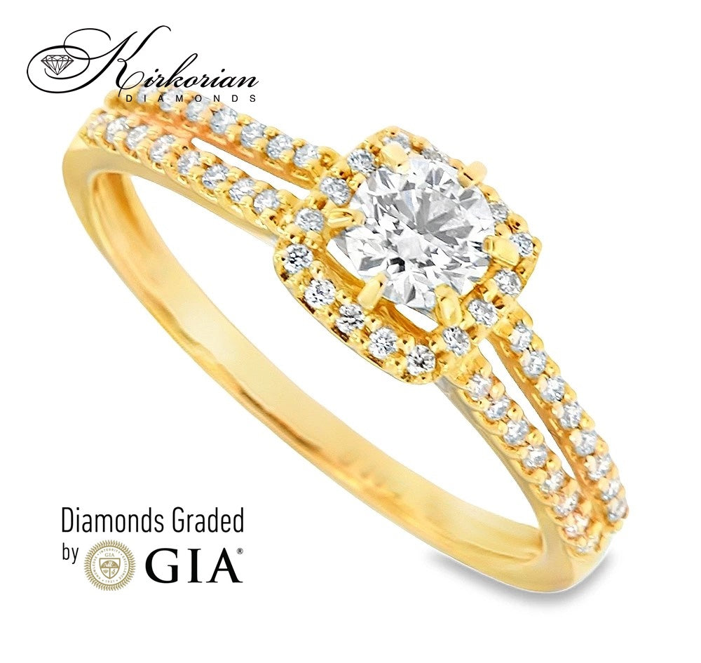 Годежен пръстен от жълто злато 18k с GIA диамант 0.44ct – модел RN462B
