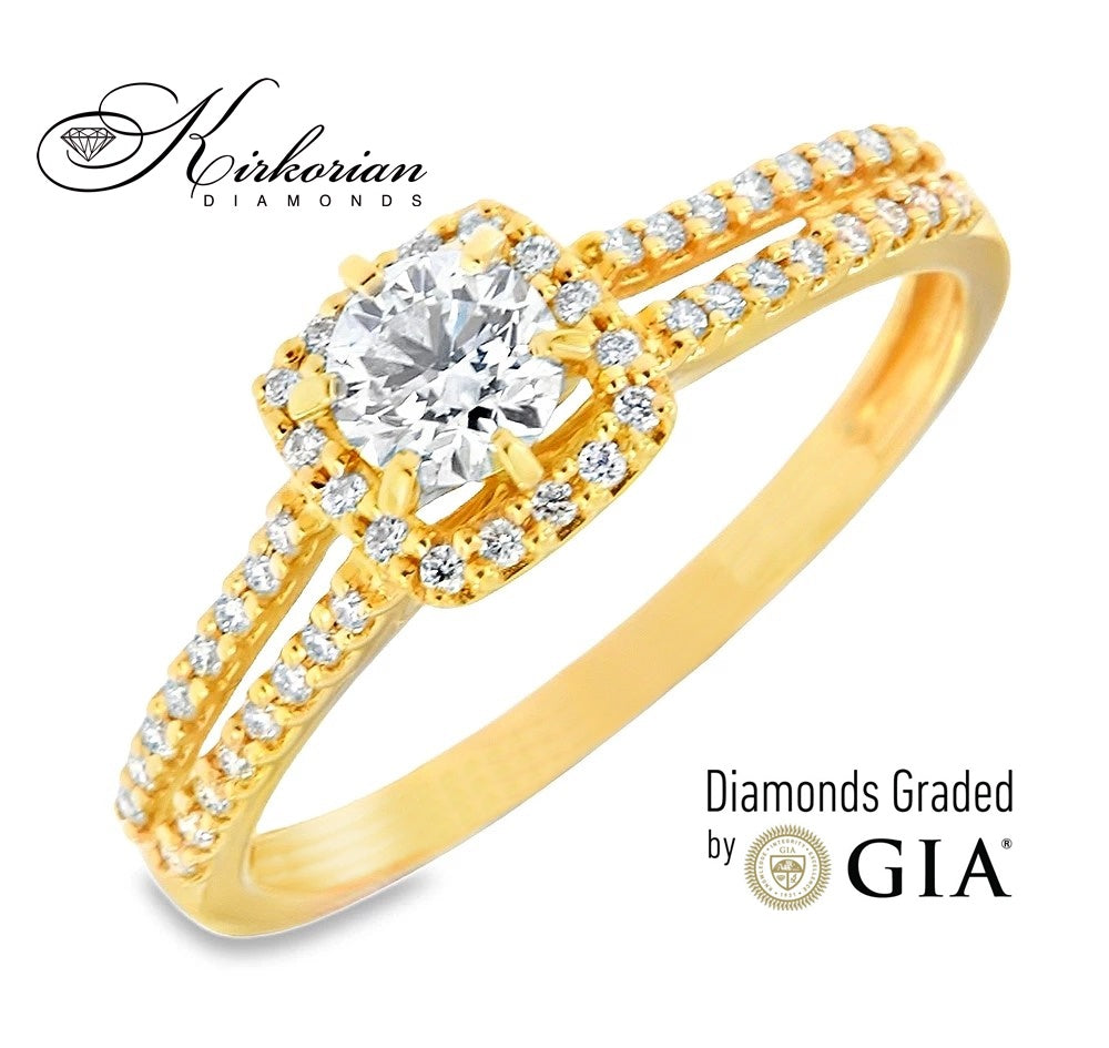 Годежен пръстен от жълто злато 18k с GIA диамант 0.44ct – модел RN462B