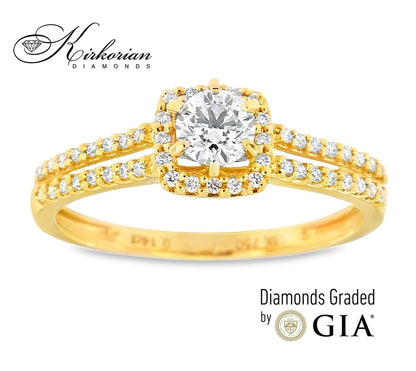Годежен пръстен от жълто злато 18k с GIA диамант 0.44ct – модел RN462B