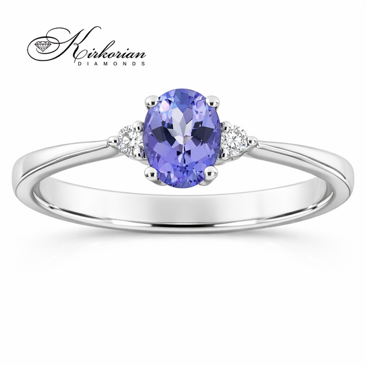 Годежен пръстен от бяло злато 18К с танзанит и диаманти 0.02 ct – код RN5B