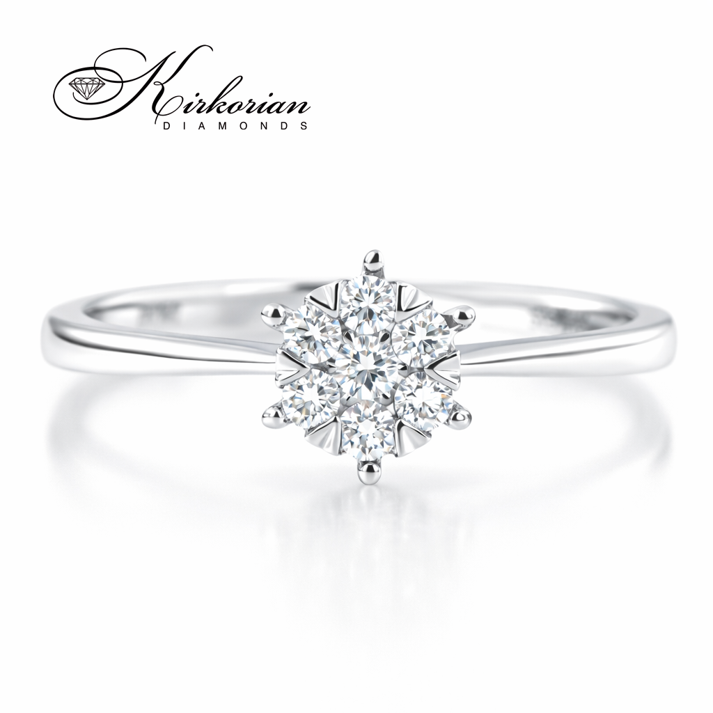 Годежен пръстен от бяло злато 18К с 7 естествени диаманта 0.14 ct – класически модел с луксозна опаковка