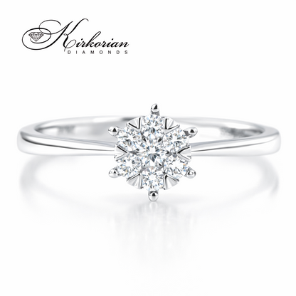 Годежен пръстен от бяло злато 18К с 7 естествени диаманта 0.14 ct – класически модел с луксозна опаковка