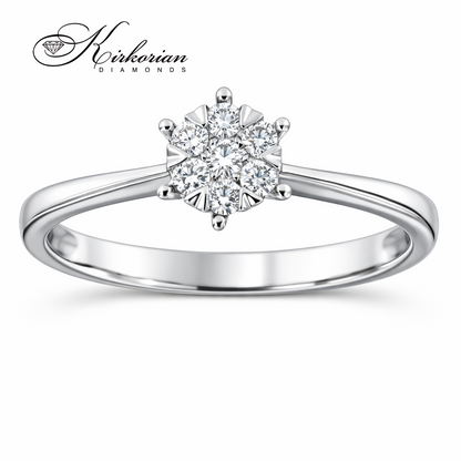 Годежен пръстен от бяло злато 18К с 7 естествени диаманта 0.14 ct – класически модел с луксозна опаковка