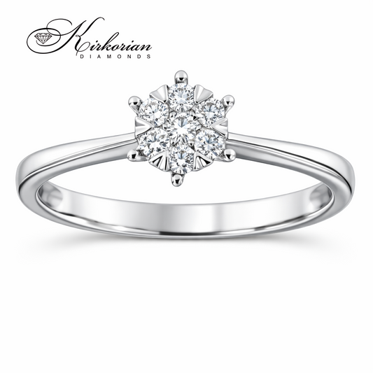 Годежен пръстен от бяло злато 18К с 7 естествени диаманта 0.14 ct – класически модел с луксозна опаковка