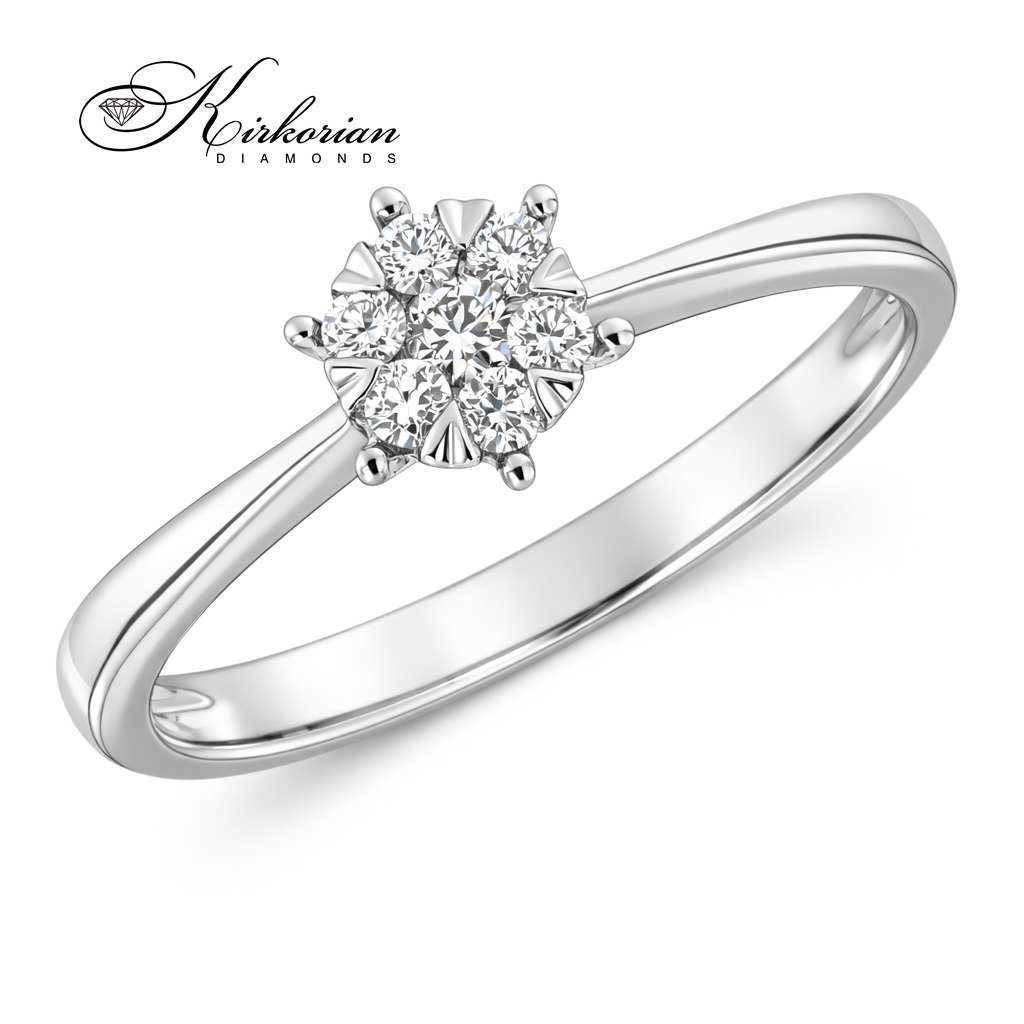 Годежен пръстен от бяло злато 18К с 7 естествени диаманта 0.14 ct – класически модел с луксозна опаковка