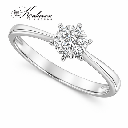 Годежен пръстен от бяло злато 18К с 7 естествени диаманта 0.14 ct – класически модел с луксозна опаковка