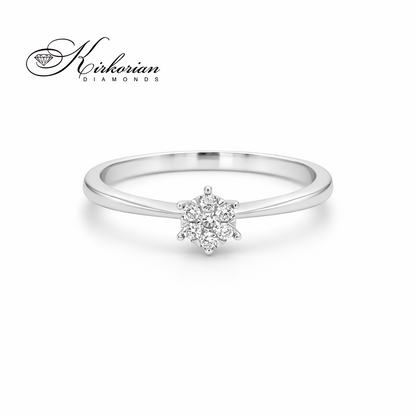 Годежен пръстен от бяло злато 18К с диаманти 0.09 ct в цветна форма | Код: RN58B | Сертификат KD