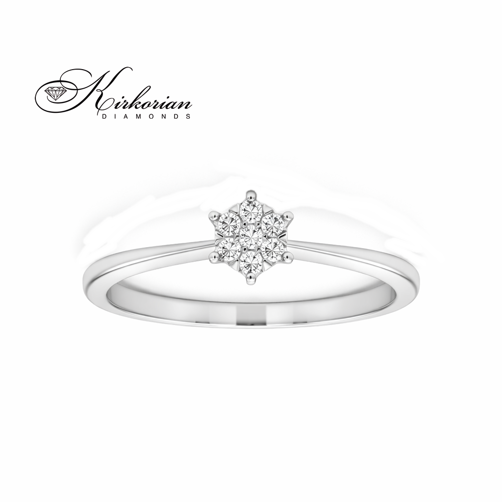 Годежен пръстен от бяло злато 18К с диаманти 0.09 ct в цветна форма | Код: RN58B | Сертификат KD