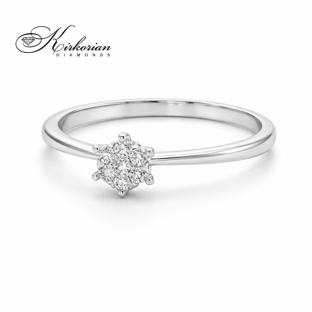 Годежен пръстен от бяло злато 18К с диаманти 0.09 ct в цветна форма | Код: RN58B | Сертификат KD