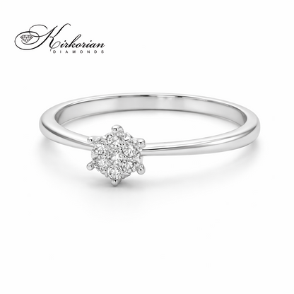 Годежен пръстен от бяло злато 18К с диаманти 0.09 ct в цветна форма | Код: RN58B | Сертификат KD