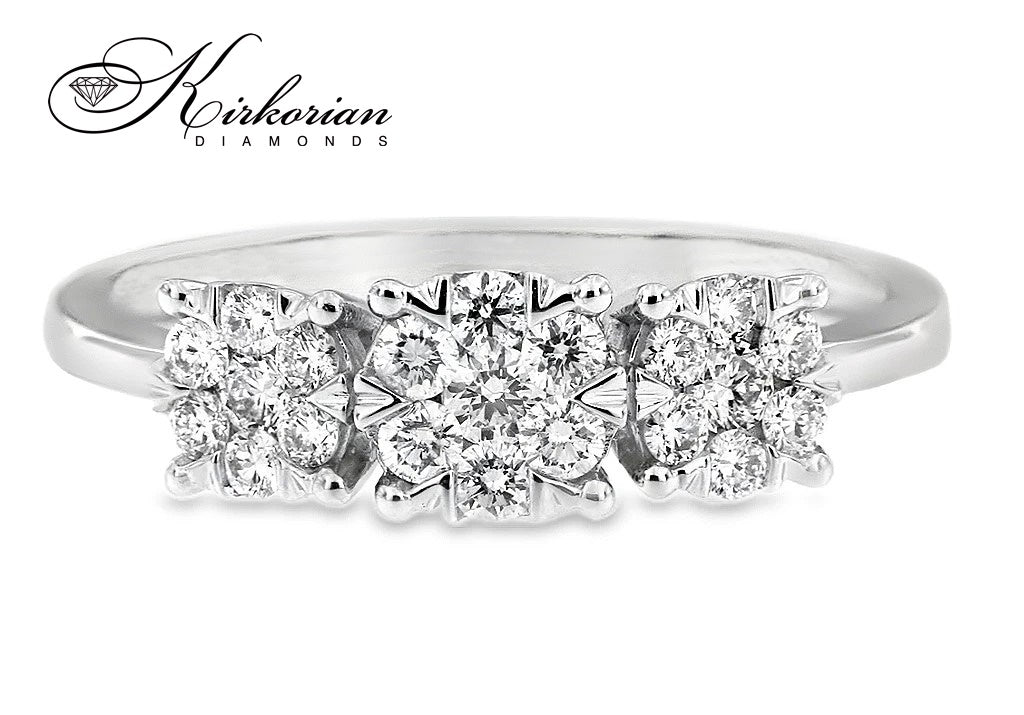Годежен пръстен от бяло злато 18k с три коронки и диаманти 0.54ct – RN59