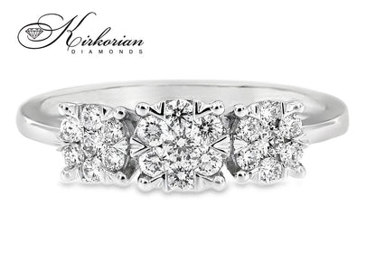 Годежен пръстен от бяло злато 18k с три коронки и диаманти 0.54ct – RN59