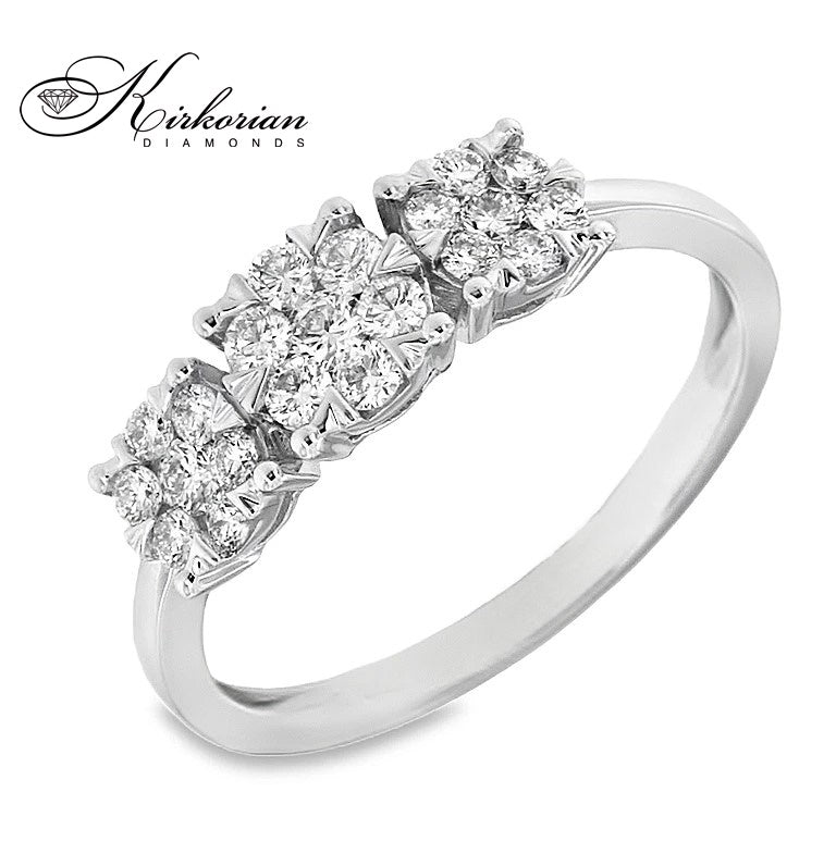 Годежен пръстен от бяло злато 18k с три коронки и диаманти 0.54ct – RN59