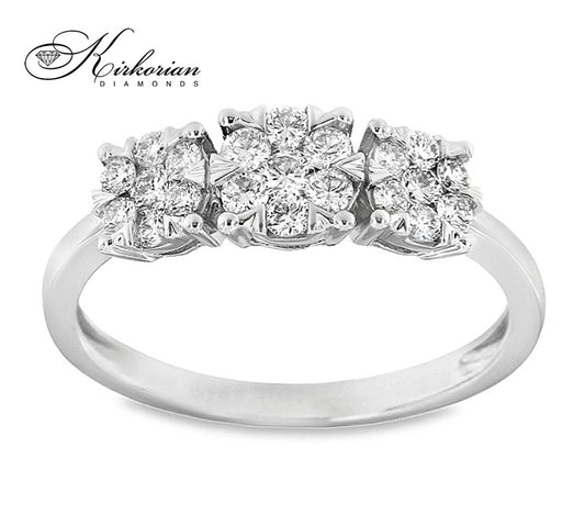 Годежен пръстен от бяло злато 18k с три коронки и диаманти 0.54ct – RN59