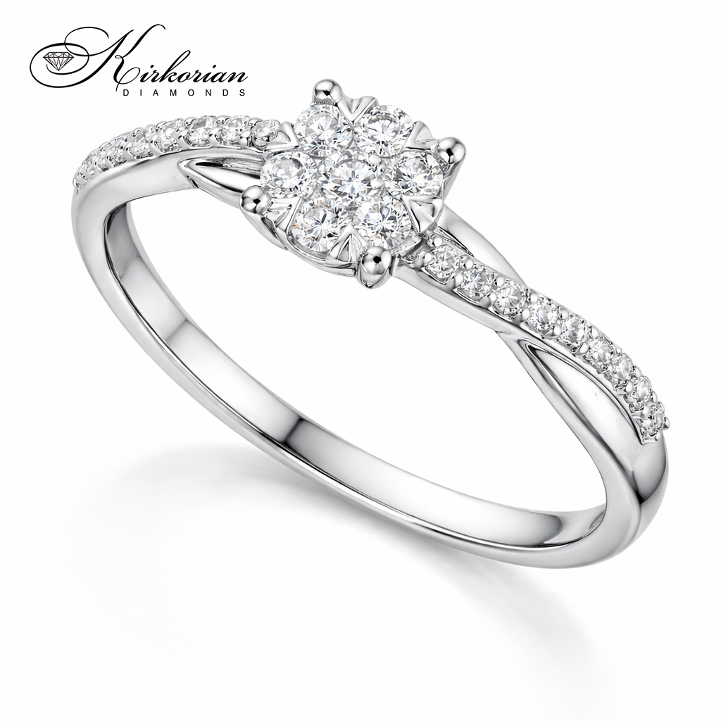 Диамантен пръстен с цветен дизайн – 0.19 ct | Бяло злато 18К | Елегантност на изгодна цена