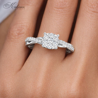 Диамантен пръстен с цветен дизайн – 0.19 ct | Бяло злато 18К | Елегантност на изгодна цена